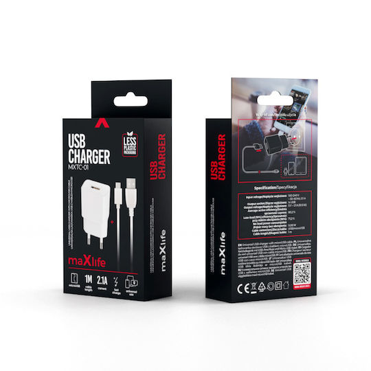 Maxlife Charger with Built-in Cable micro USB Whites (MXTC-03)