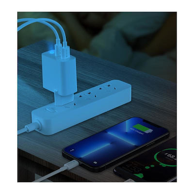 Devia Charger Without Cable with USB-A Port and USB-C Port 65W Power Delivery / Quick Charge 3.0 Whites (GAN-006D)