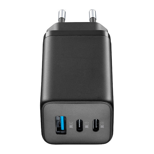 Cellular Line Cellular Line Handyladegerät Ohne Kabel GaN mit USB-A Ausgangsanschluss und 2 USB-C Ausgangsanschlüsse 65W Stromlieferung Schwarz (444722)