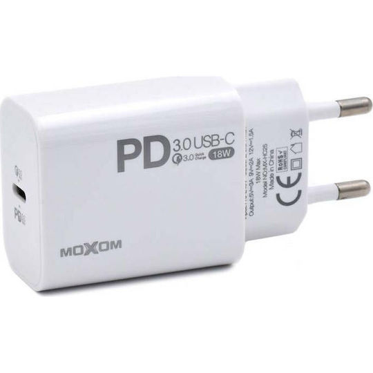 Moxom Mobile Phone Charger with USB-C Port and USB-C - Lightning Cable 18W Power Delivery White