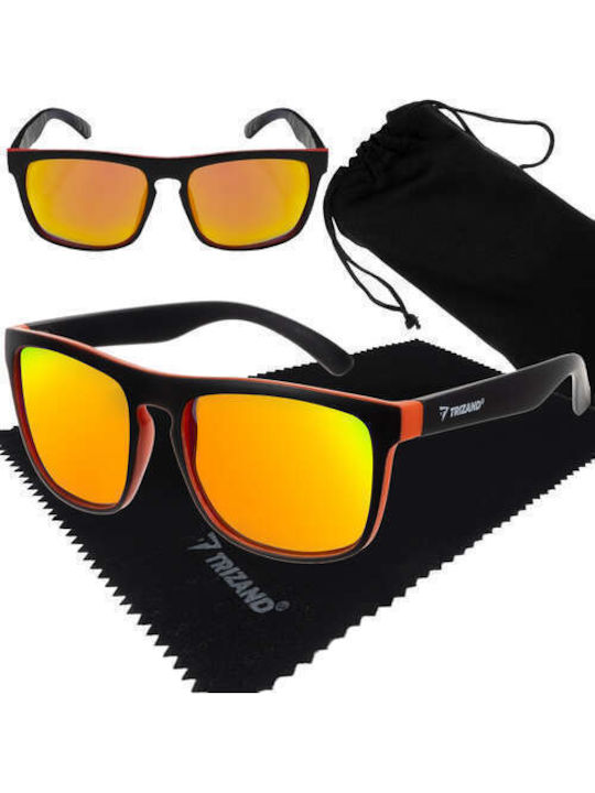 Trizand Unisex Sonnenbrille mit Schwarz Kunststoff Gestell und Orange Polarisiert Spiegel Linse