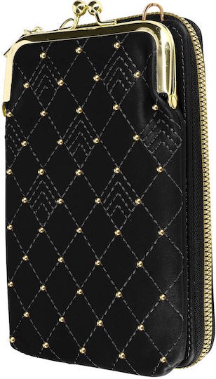 Crossbody-Handytasche Goldnieten Steppung Diamant-Design Schwarz