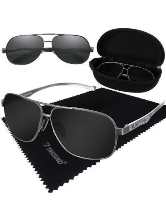 Trizand Herren Sonnenbrille mit Gray Metall Gestell und Schwarz Polarisiert Linse