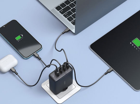 Aukey Ladegerät ohne Kabel GaN mit USB-A Anschluss und 3 USB-C Anschlüsse 100W Stromlieferung Schwarzs (PA-B7S)