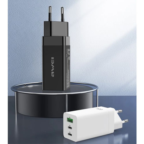 Awei Зарядно без кабел с USB-A порт и 2 USB-C порта 65W Power Delivery Черен (PD9)