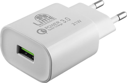 Lime Φορτιστής Χωρίς Καλώδιο με Θύρα USB-A 21W Quick Charge 3.0 Λευκός (LTU25)