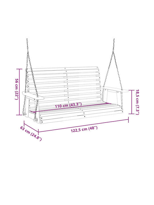 Leagăn suspendat cu pernă 2 sloturi Metal Maro Rezistență până la 220kg L122.5xL63xH56cm