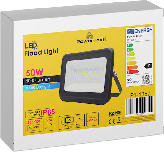 Powertech Rezistent la apă Proiector LED 50W Alb Natural 4000K IP65