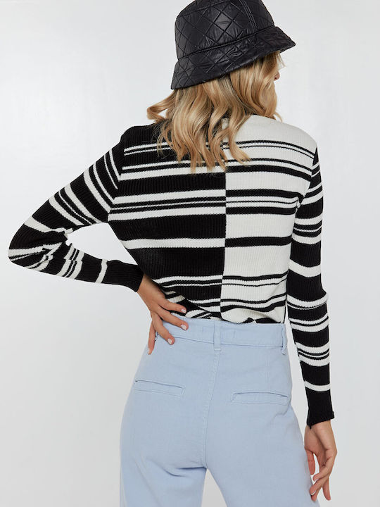 Women's Sweater Turtleneck Striped Black
