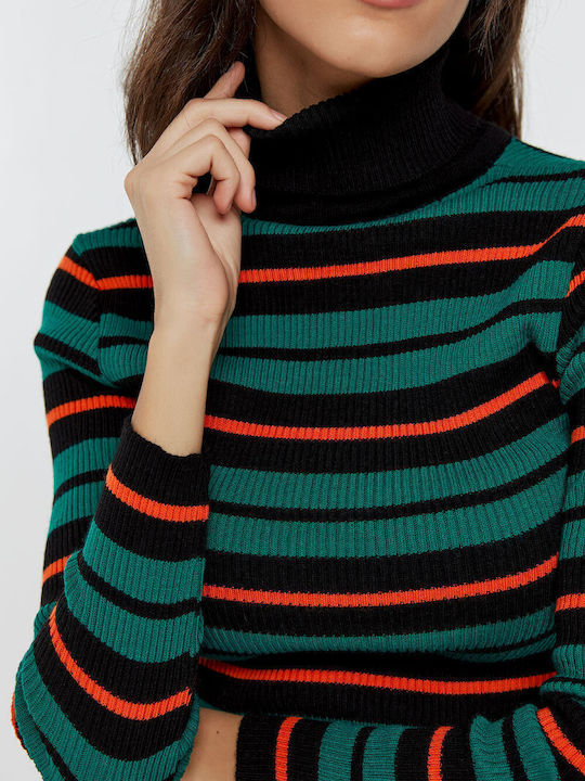 Knitted Turtleneck Blouse Mustard Stripes