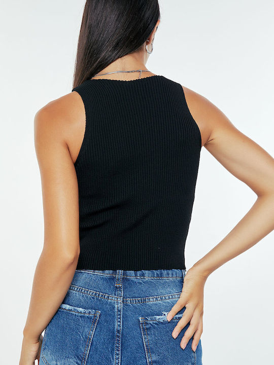 Women's Crop Top Sleeveless with V Neckline Black