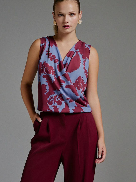 Women's Blouse Sleeveless with V Neckline Bordeaux