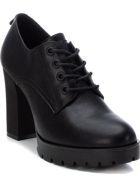 Γυναικεία Μποτάκια Oxfords με Ψηλό Τακούνι Μαύρα