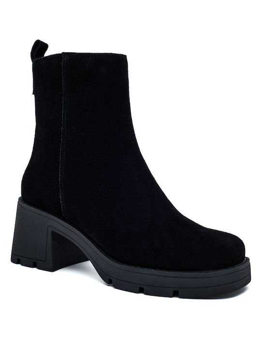Leder Stiefeletten Damen Schwarz