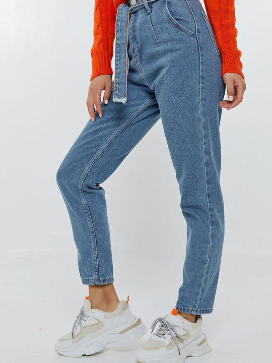 High Waist Women's Jean Trousers in Boyfriend Fit Blue