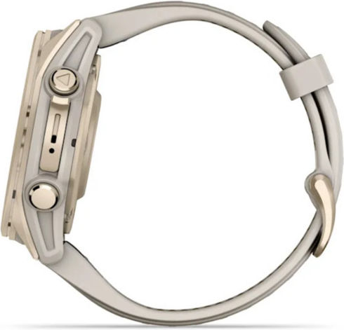 Garmin Fenix 8 Неръждаема стомана 43мм Водоустойчив Смартчасовник с Пулсомер (Sapphire, Soft Gold With Fog Grey/dark Sandstone Silicone Band)