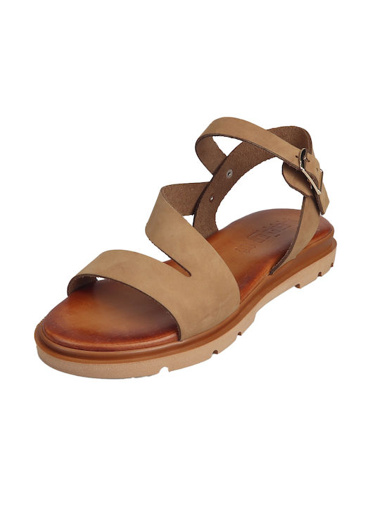 Verraros Damen Flache Sandalen in Tabac Braun Farbe