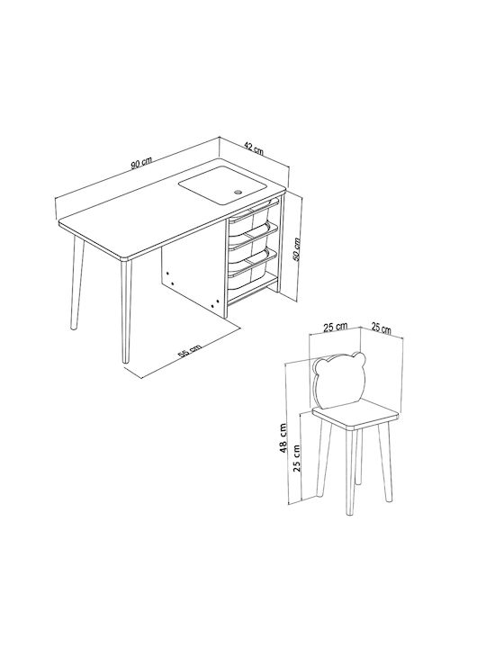 Birou pentru copii din Melamină Alb 90x42x50cm HM18222.01