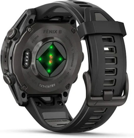Garmin Fenix 8 Titanium 43mm Waterproof Smartwatch with Heart Rate Monitor (Sapphire, Carbon Grey Dlc Titanium With Black/pebble Grey Silicone Band)