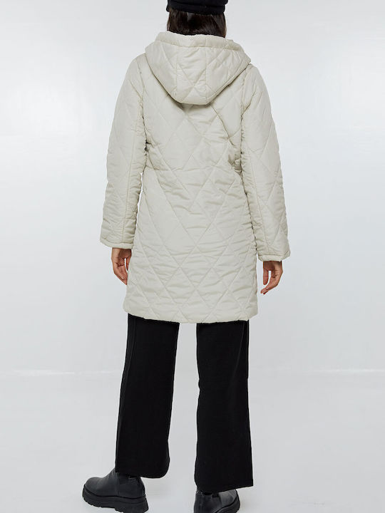 Lang Damen Puffer Jacke für Winter Ecru