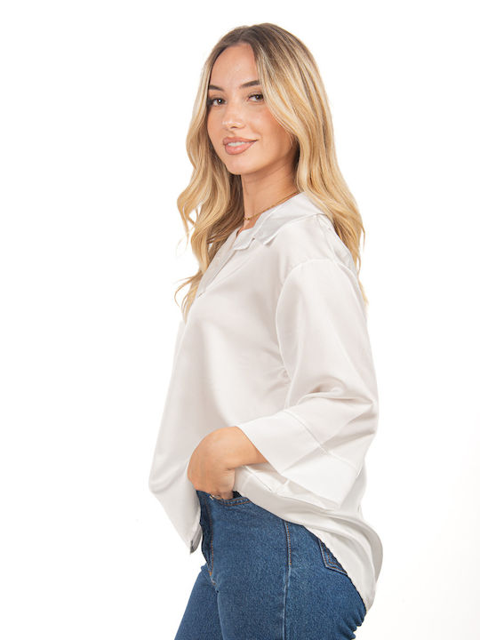 Ellen Langärmelig Damen Satin Hemd white