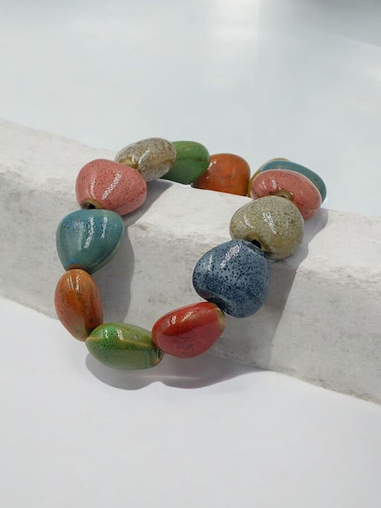 Bone Bracelet with Multicolored Heart-Shaped Stones