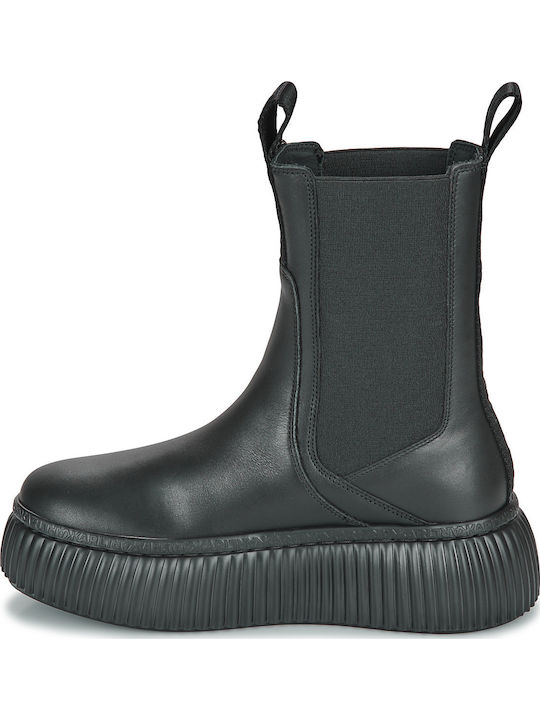 Leder Damen Chelsea Stiefeletten mit mittlerem Absatz Schwarz
