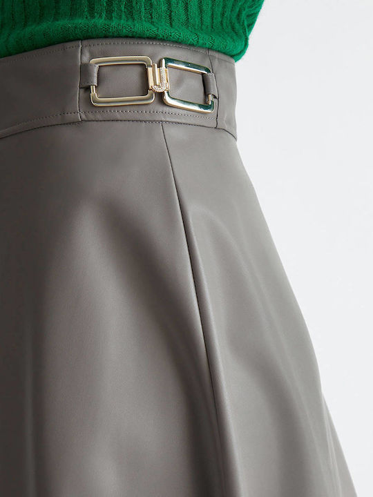 Leather High-waisted Midi Skirt Black, Light Gray