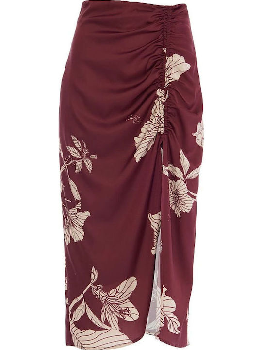 Satin Midi Skirt Bordeaux