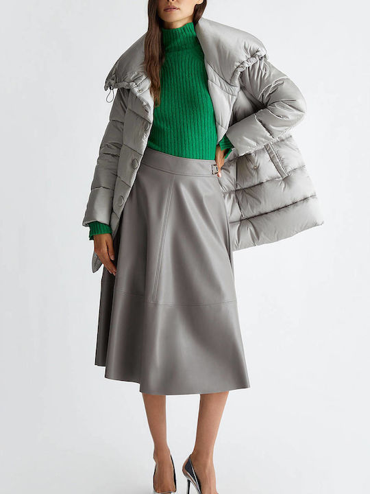 Leather High-waisted Midi Skirt Black, Light Gray