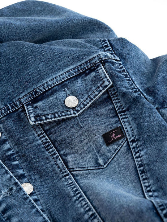 Kids' Denim Jacket with Lining & Hood Blue
