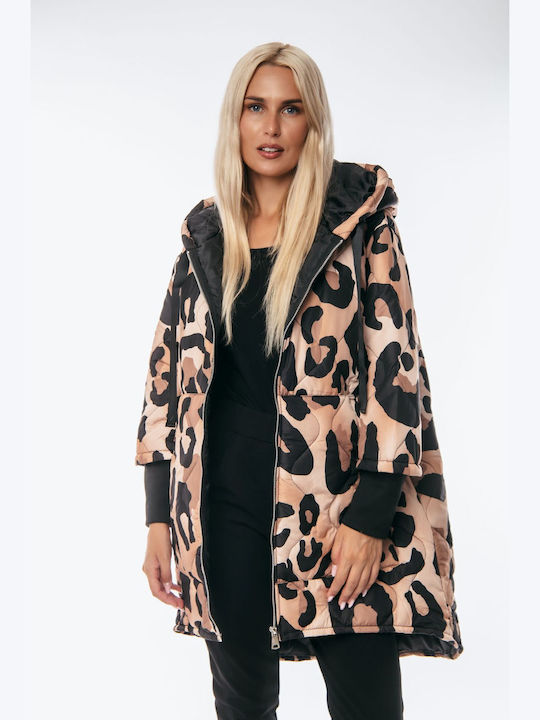 Dress Up Women's Short Lifestyle Jacket for Winter with Hood leopard