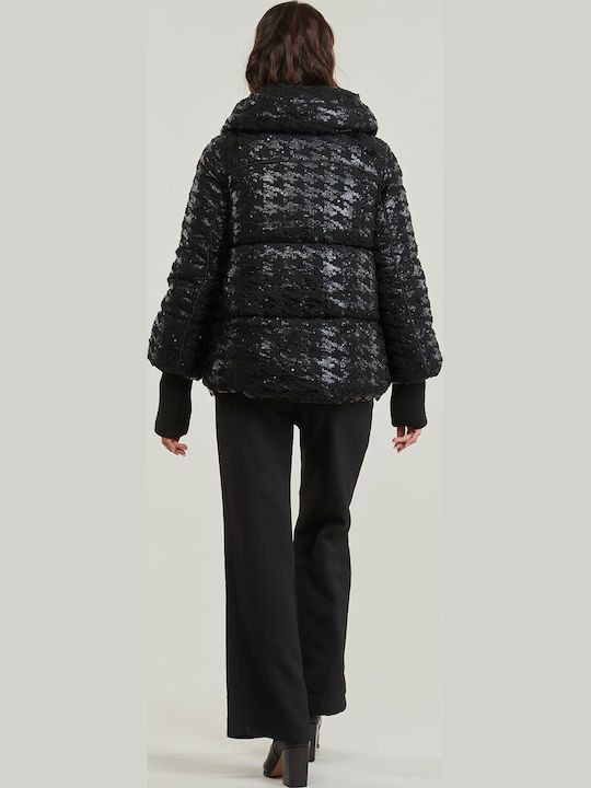 Kurz Damen Puffer Jacke für Winter Schwarz