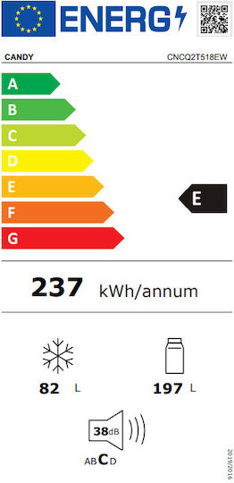 Candy Ψυγειοκαταψύκτης 279lt NoFrost Υ182.5xΠ54.5xΒ60.2εκ. Λευκός CNCQ2T518EW
