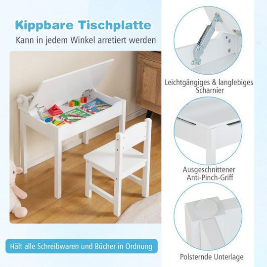 Kinder Tischset mit Stühlen zum Malen Weiß Costway