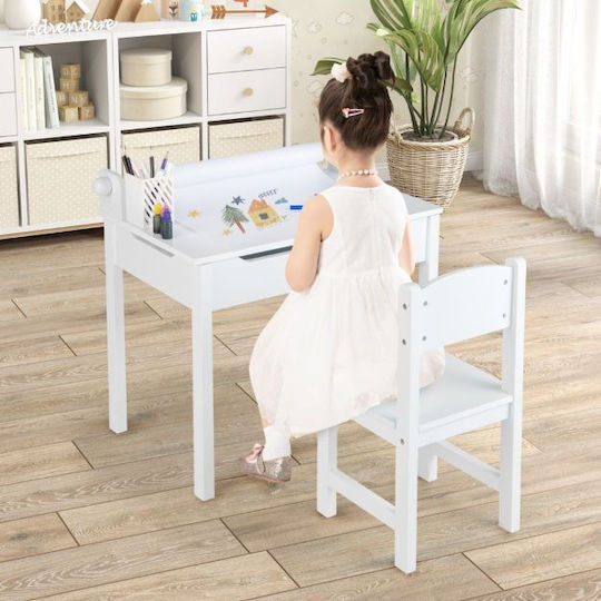 Set Masă cu Scaune pentru Copii pentru Desen Alb Costway