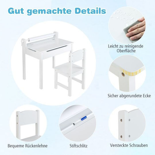 Set Masă cu Scaune pentru Copii pentru Desen Alb Costway