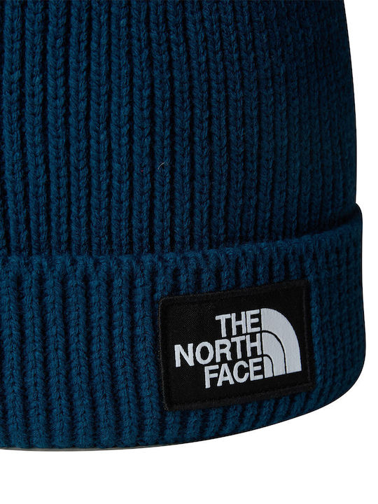 The North Face Tnf Logo Box Pom Pom Beanie Unisex Beanie Knitted in Navy Blue color