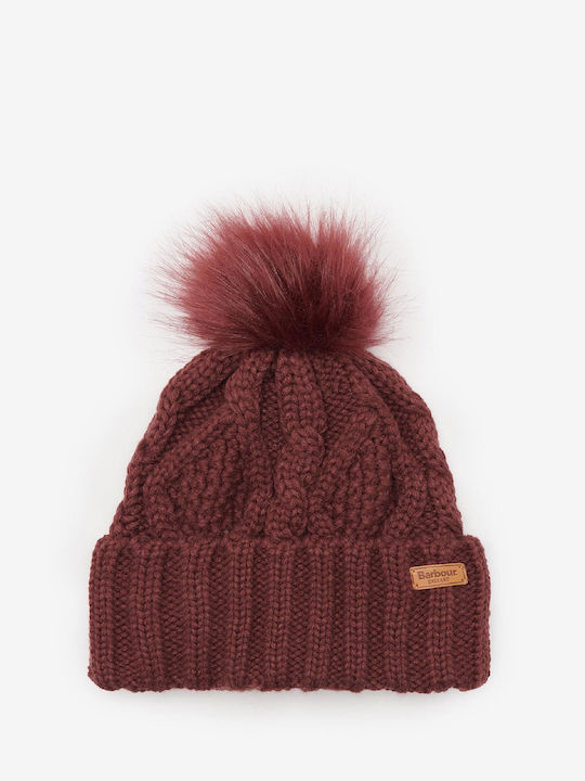 Barbour Ridley Set with Beanie Knitted in Burgundy color