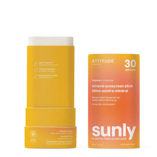 Attitude Sunly Mineral Αντηλιακό Stick για το Σώμα SPF30 60gr