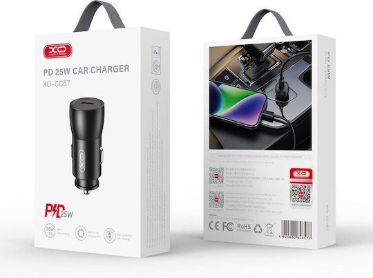XO CC57 Încărcător Auto 25W 2A cu un Port: 1xType-C Negru Culoare
