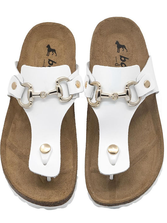 Boxer Leather Women's Flat Sandals in White Color