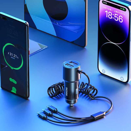 WK WP-C44 Auto-Ladegerät 33W 2A mit Anschlüssen: 2xUSB mit Kabel Blitzschlag / Mikro-USB / Typ-C,TC-TC Schwarz Farbe
