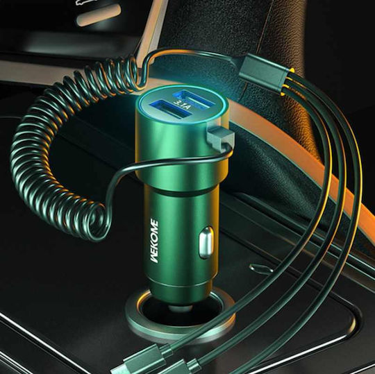 WK WP-C44 Auto-Ladegerät 33W 2A mit Anschlüssen: 2xUSB mit Kabel Blitzschlag / Mikro-USB / Typ-C,TC-TC Schwarz Farbe