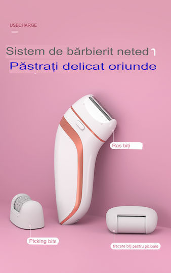 Set Epilator Enzo Beauty 3 În 1 Hm-205 Putere 5w Autonomie 90 Min 3 Capete Epilator Ras Pedichiură Încărcare Usb Alb