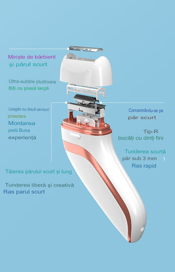 Set Epilator Enzo Beauty 3 În 1 Hm-205 Putere 5w Autonomie 90 Min 3 Capete Epilator Ras Pedichiură Încărcare Usb Alb