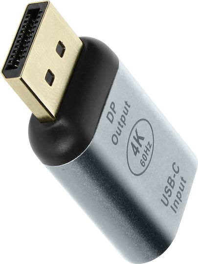 Female Usb-c To Male Displayport Video Compact Adapter Gray
