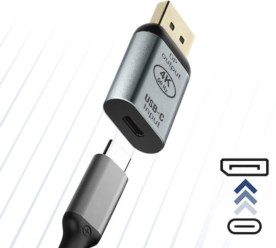 Female Usb-c To Male Displayport Video Compact Adapter Gray