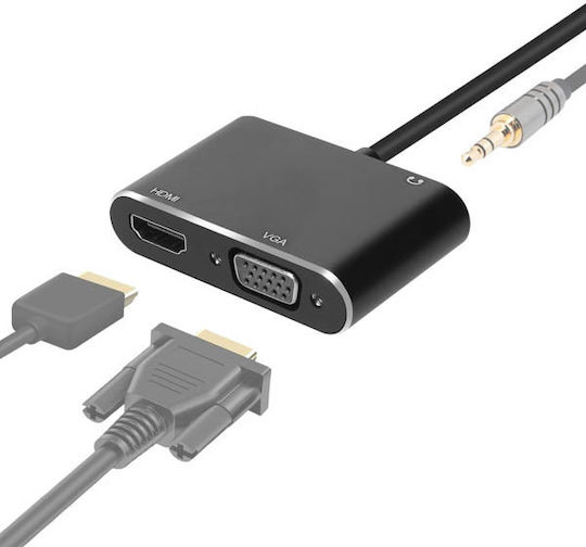 Usb Hub Adapter To Hdmi Vga Female Input 3.5mm Jack Full Hd 1080p Black
