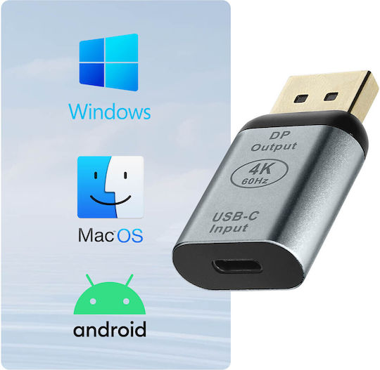 Female Usb-c To Male Displayport Video Compact Adapter Gray